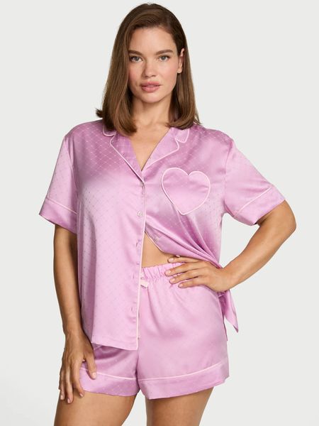 Фото Жіноча сатинова піжама Victoria&rsquo;s Secret Short Satin Pajama Set рожева з шортами, розмір XS 100213,